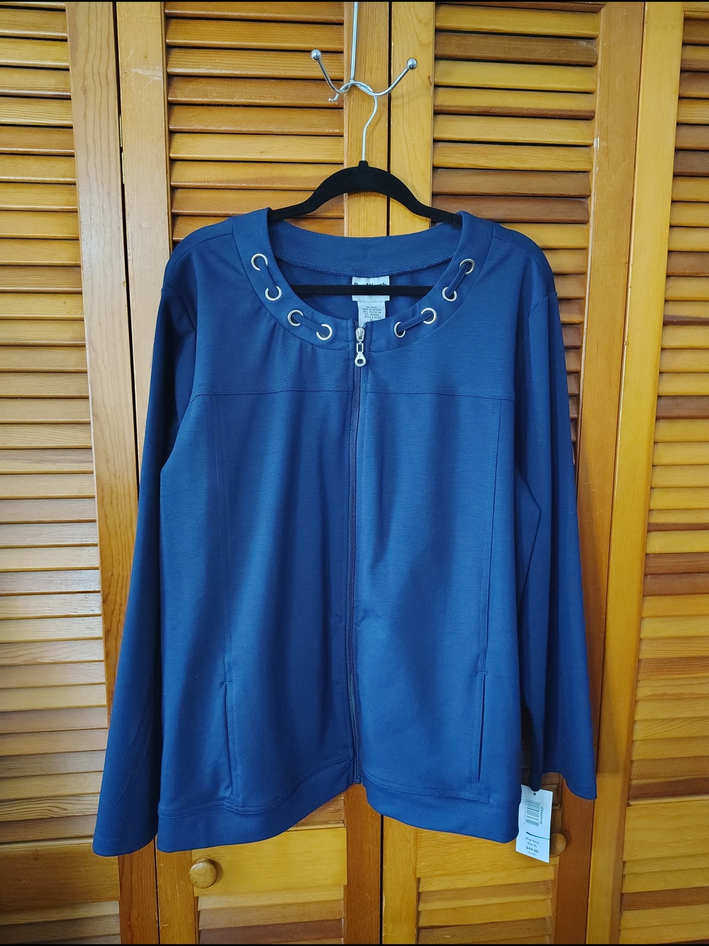 BonWorth Navy Zip-Up Jacket with Grommet Neck